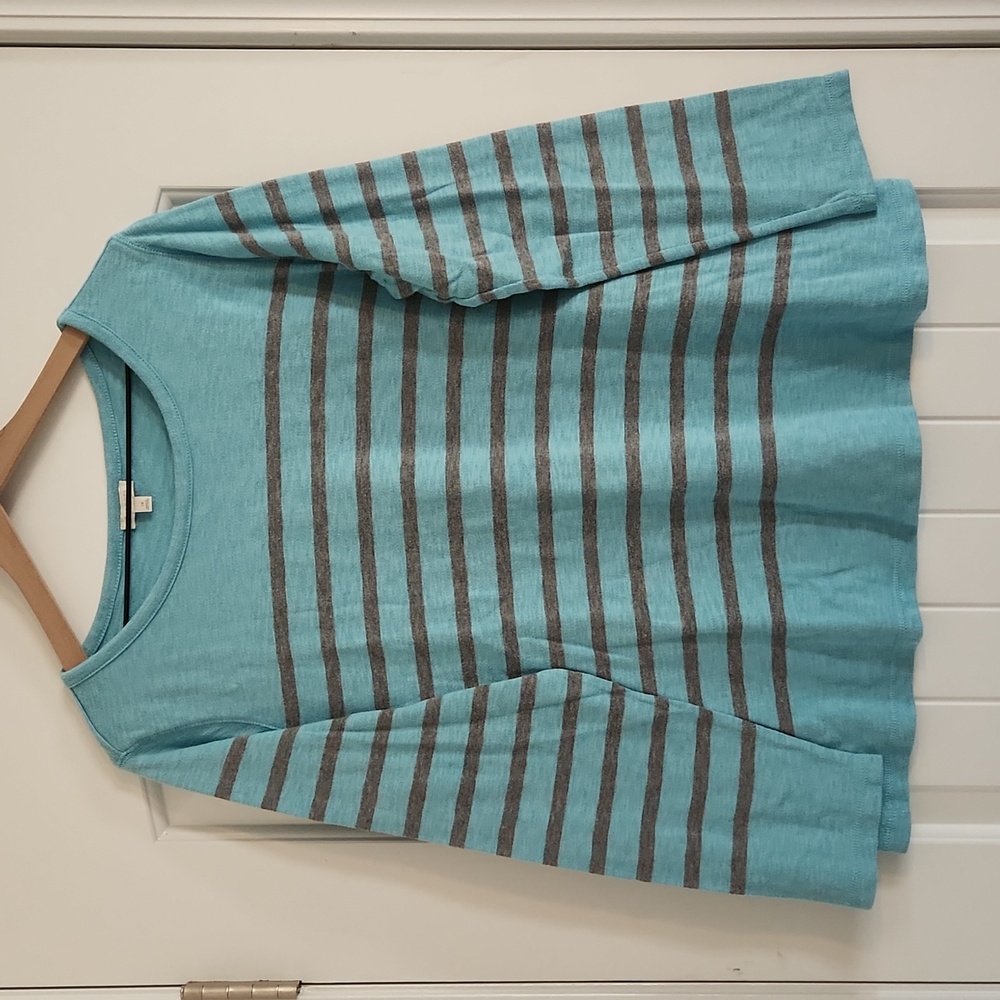 Talbots aqua teal and grey stripe sweater 1X